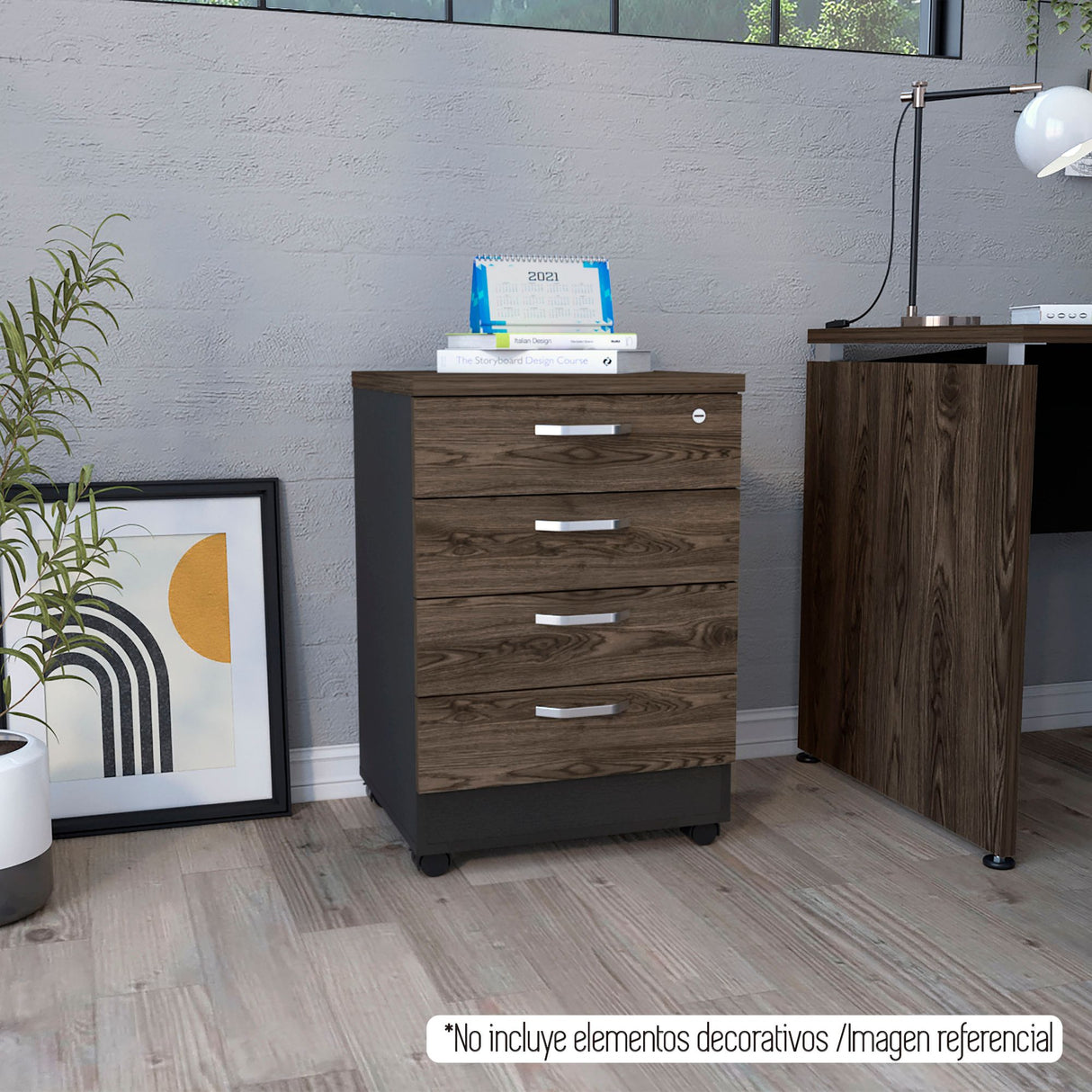 Archivador Home Office Coñac 47.5x71cm Carta con Ruedas con Tres Cajones y con Cerradura - ARCHIVADORES | Bylmo