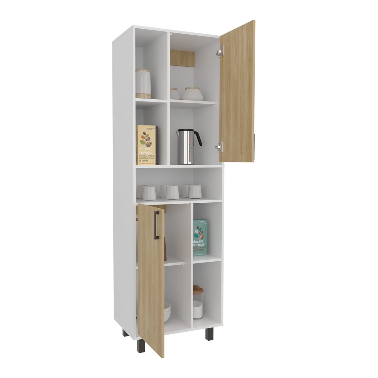 Estantería Bryce Blanco y Fresno Europeo 60x190cm Rectangular con Cuatro Entrepaños y con Nueve Compartimientos - BIBLIOTECAS Y ESTANTERIAS | Bylmo