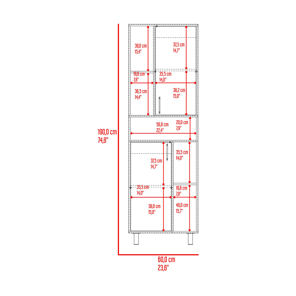 Estantería Bryce Blanco y Fresno Europeo 60x190cm Rectangular con Cuatro Entrepaños y con Nueve Compartimientos - BIBLIOTECAS Y ESTANTERIAS | Bylmo