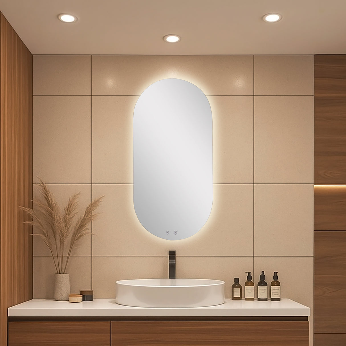 Espejo de Baño Ovalado Meca 50x100cm Flotado Sin Marco con Antiempaño y con Iluminación LED - ESPEJOS DE BANHO | Bylmo