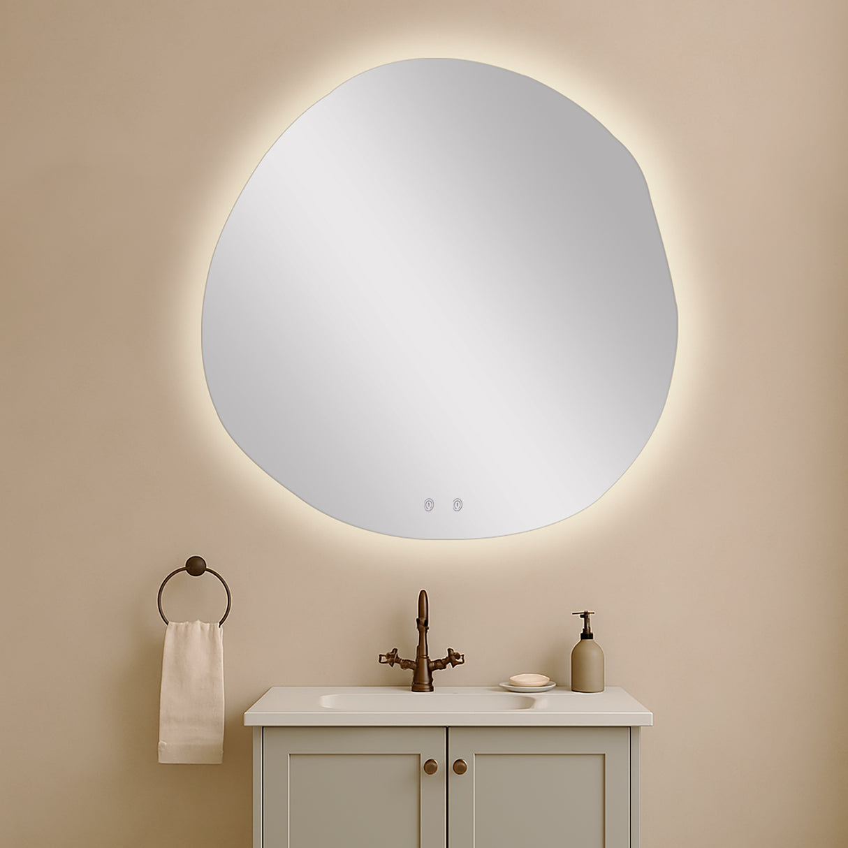 Espejo de Baño Asimetrico Toledo 90x90cm Flotado Sin Marco con Antiempaño y con Iluminación LED - ESPEJOS DE BANHO | Bylmo