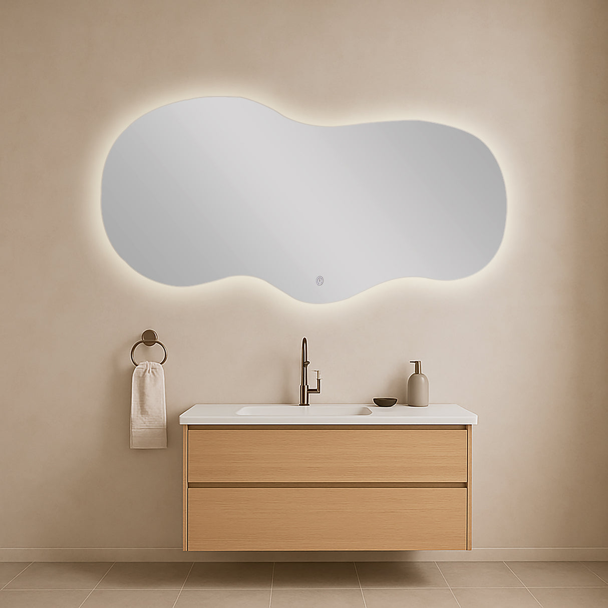 Espejo de Baño Asimetrico Cairo 120x60cm Flotado Sin Marco y con Iluminación LED - ESPEJOS DE BANHO | Bylmo