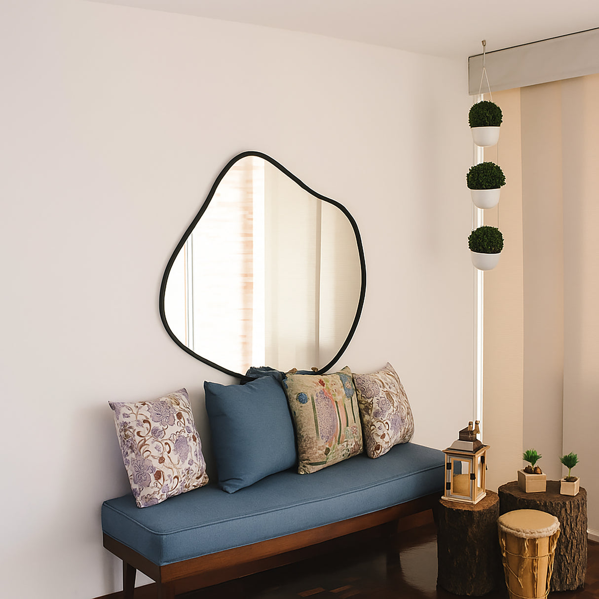 Espejo de Pared Asimetrico Tahiti Negro 90x100cm con Marco En Madera - ESPEJOS DE PARED | Bylmo