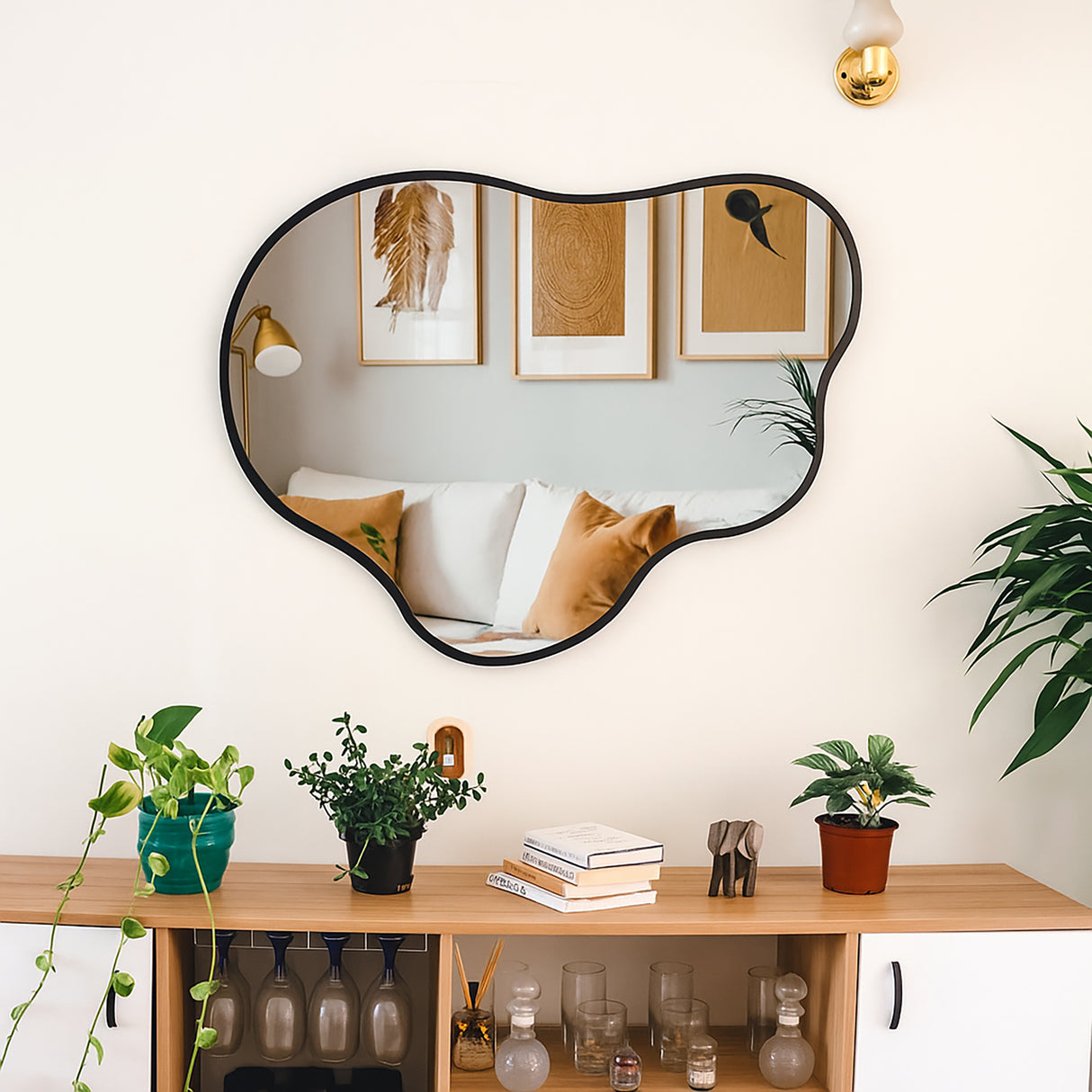 Espejo de Pared Asimetrico Santorini Negro 80x110cm con Marco En Madera - ESPEJOS DE PARED | Bylmo