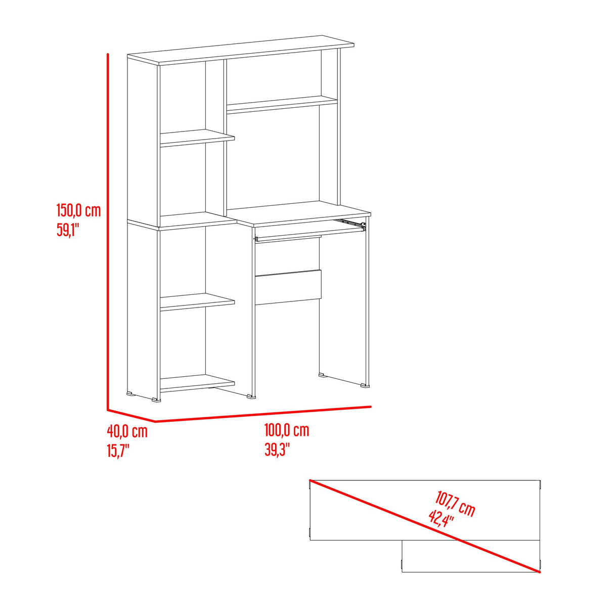 Centro de Computo Alden Eco Fresno Europeo 100x150cm sin Cajones y con Organizador de Libros - ESCRITORIOS | Bylmo