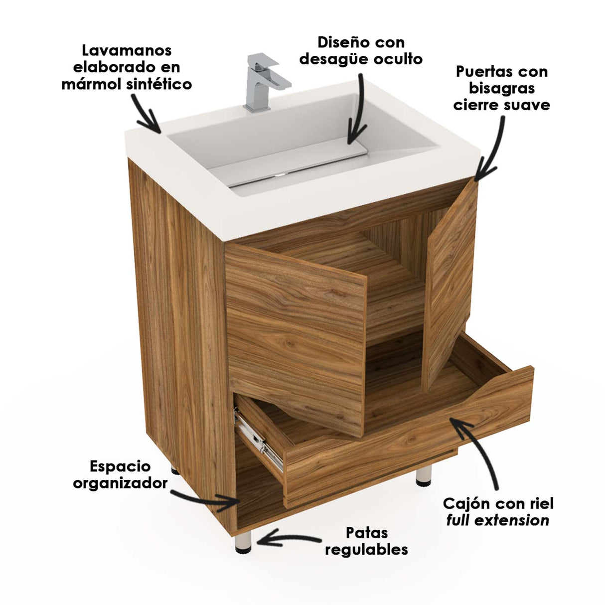 Kit Mueble con Lavamanos Valdez Gracia 63x86cm Individual con Lavamanos de Sobreponer y con Un Cajón - MUEBLES PARA LAVAMANOS | Bylmo