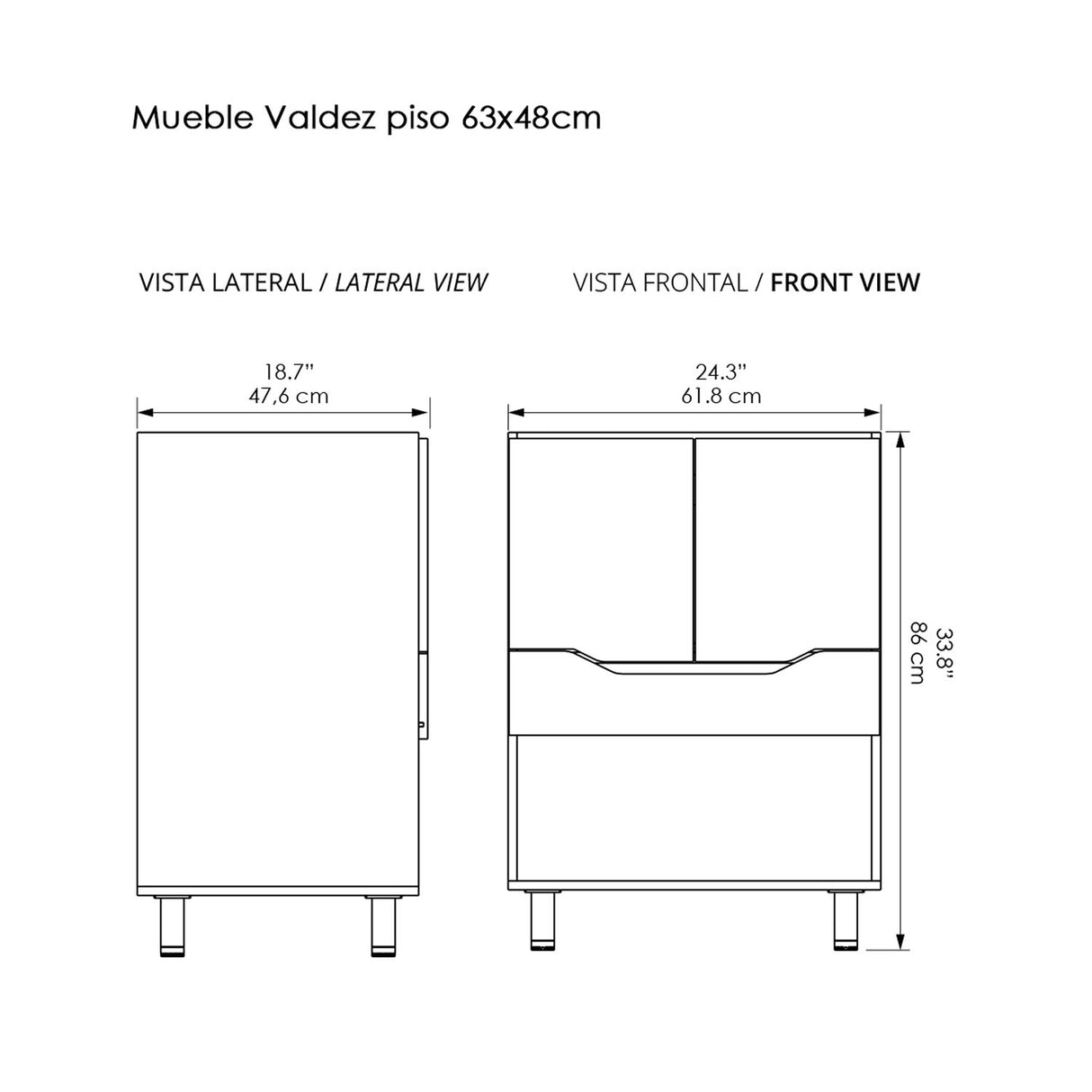 Kit Mueble con Lavamanos Valdez Gracia 63x86cm Individual con Lavamanos de Sobreponer y con Un Cajón - MUEBLES PARA LAVAMANOS | Bylmo