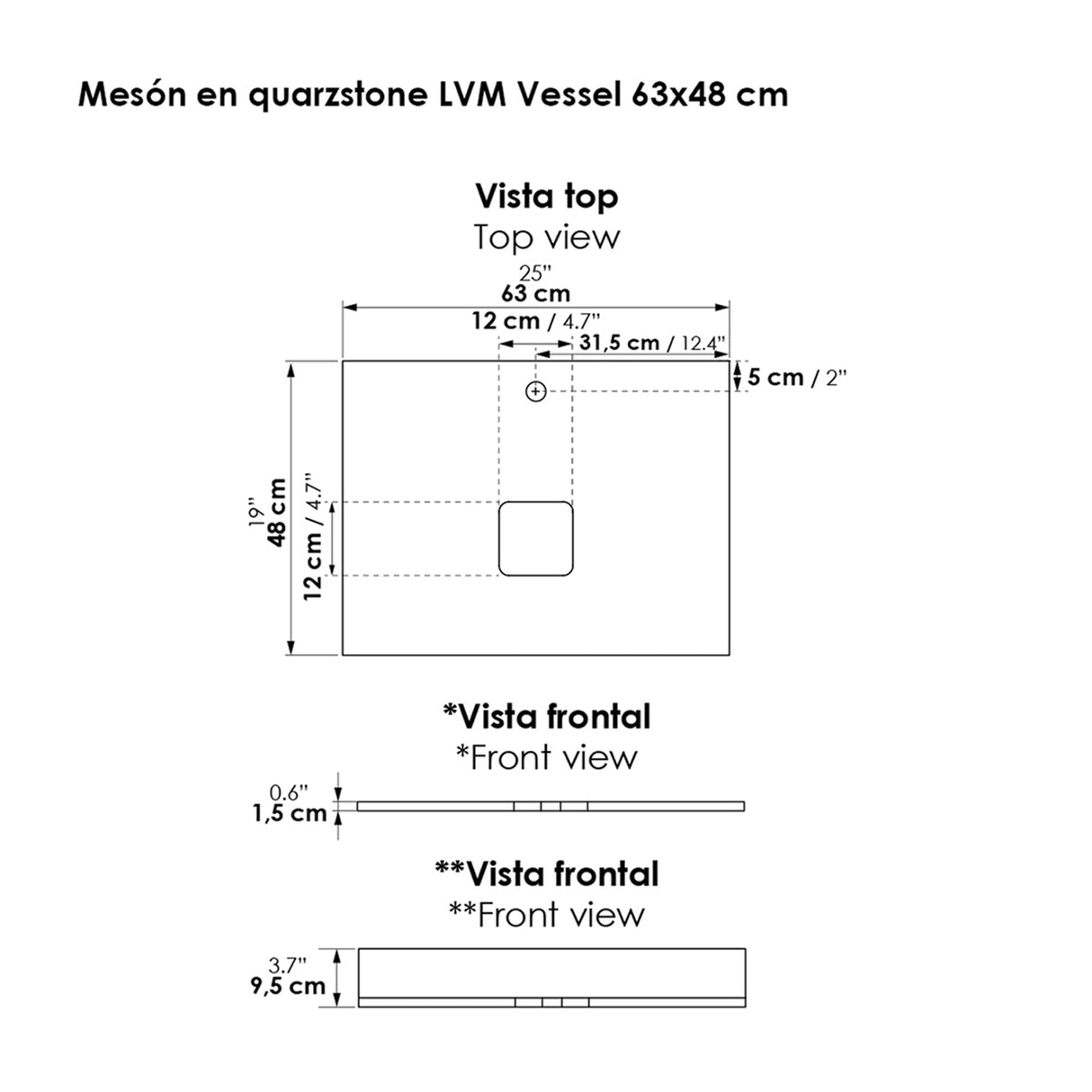 Mueble para Lavamanos Otus Gracia 63x84cm Individual con Mesón de Quartzone y con Dos Cajones - MUEBLES PARA LAVAMANOS | Bylmo