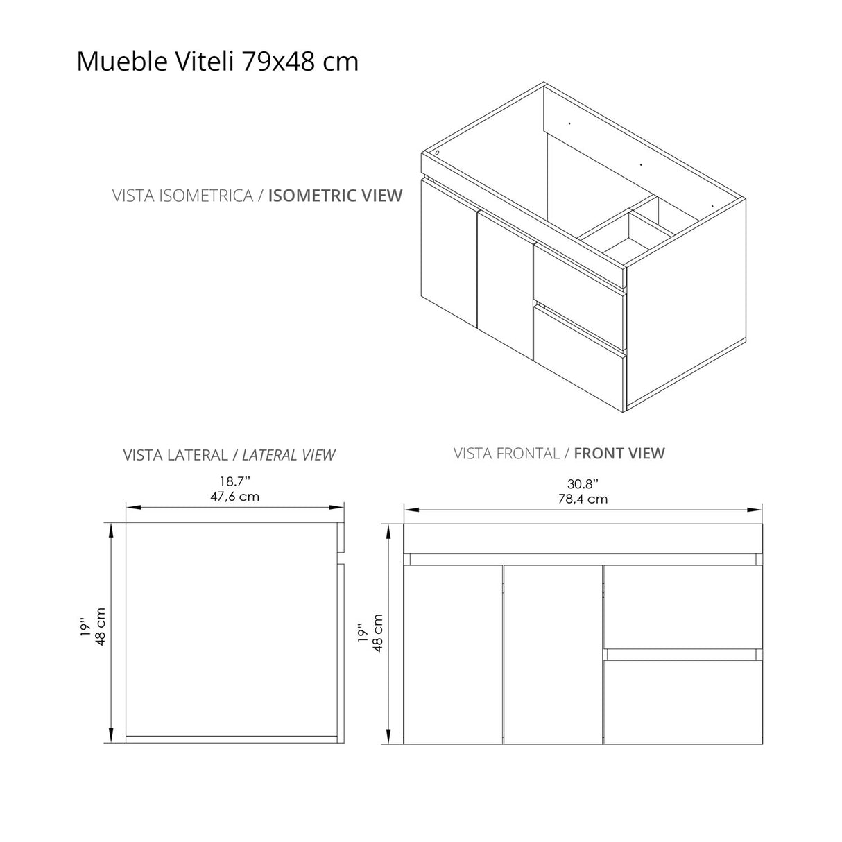 Mueble para Lavamanos Flotante Viteli Soder Mali 79x48cm Individual con Mesón de Quartzone y con Dos Cajones - MUEBLES PARA LAVAMANOS | Bylmo