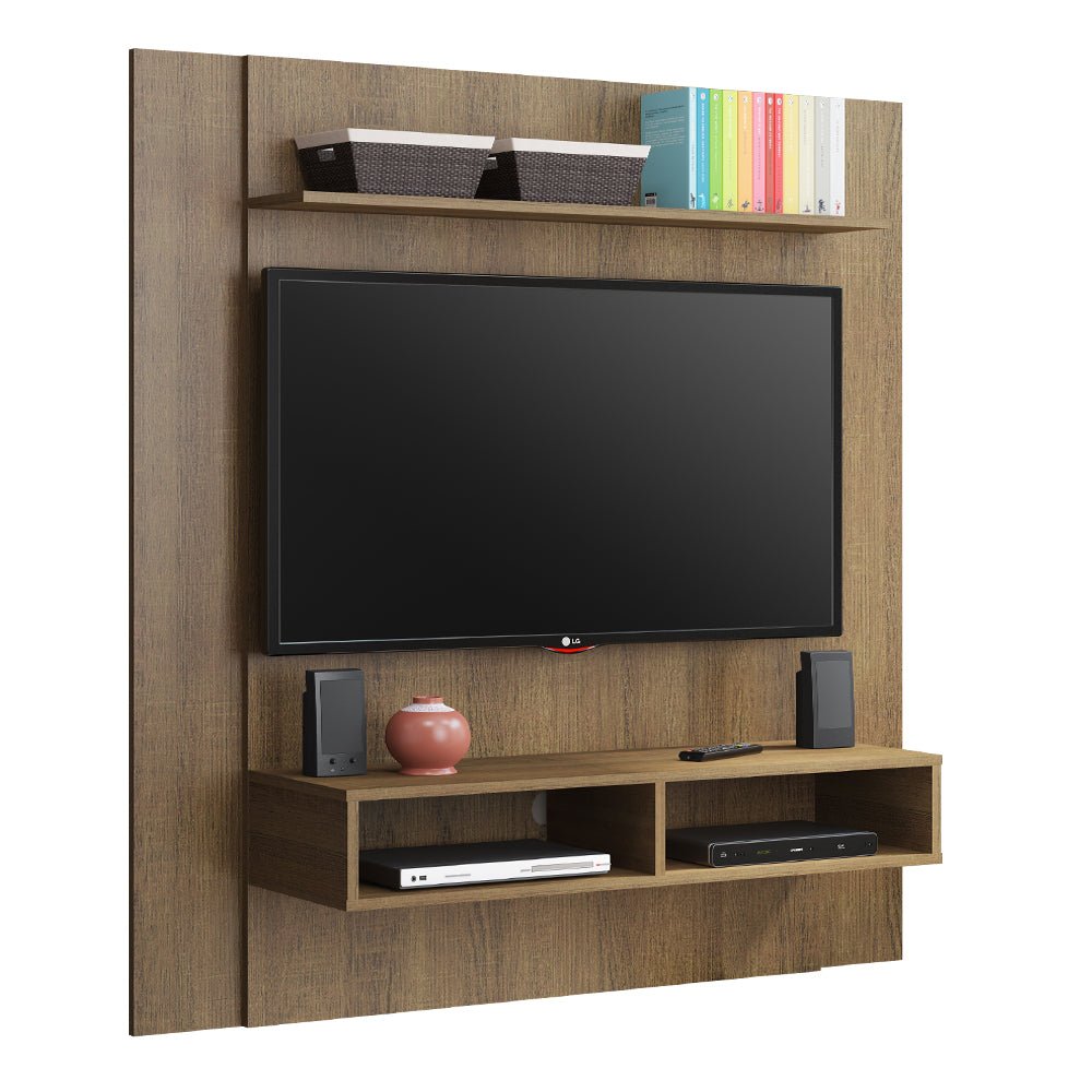 Panel de TV Arizona Marron 130x136cm para TV Hasta 50" Pulgadas con Ranuras para Cables y con Dos Compartimientos - MUEBLES DE TV | Bylmo
