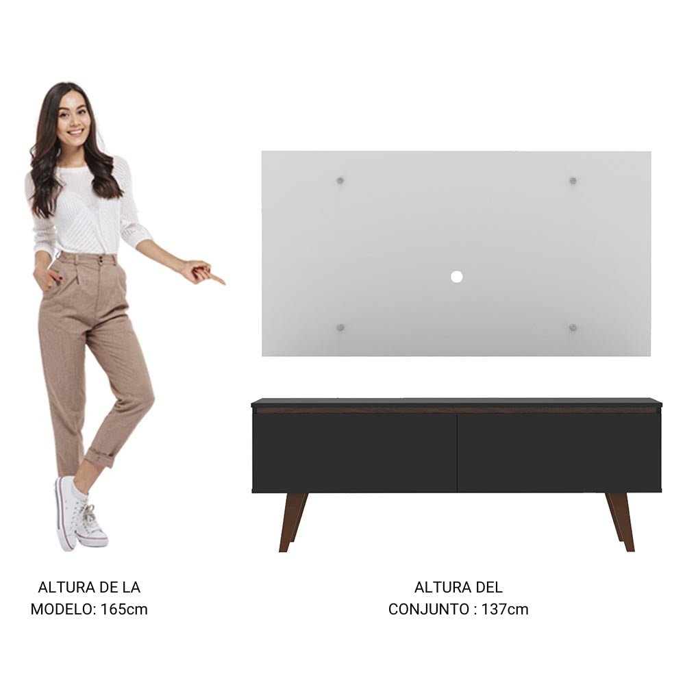 Combo Mueble y Panel de TV Le Mans Negro y Blanco 136x72cm para TV Hasta 55" Pulgadas con Ranuras para Cables y con Dos Compartimientos - MUEBLES DE TV | Bylmo