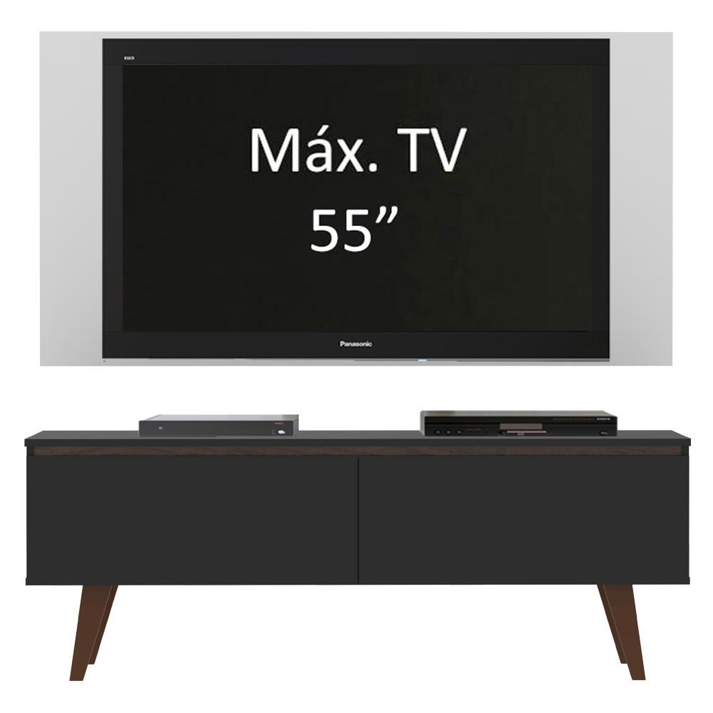 Combo Mueble y Panel de TV Le Mans Negro y Blanco 136x72cm para TV Hasta 55" Pulgadas con Ranuras para Cables y con Dos Compartimientos - MUEBLES DE TV | Bylmo