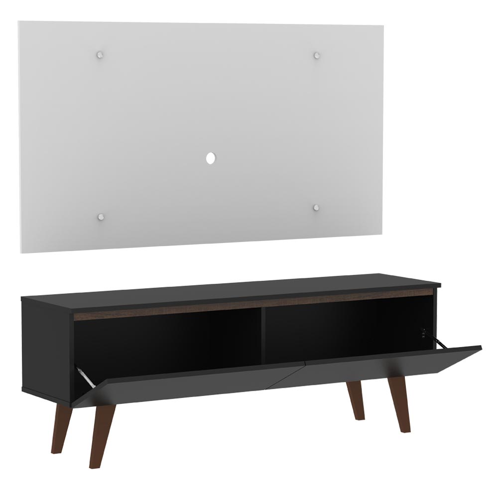Combo Mueble y Panel de TV Le Mans Negro y Blanco 136x72cm para TV Hasta 55" Pulgadas con Ranuras para Cables y con Dos Compartimientos - MUEBLES DE TV | Bylmo