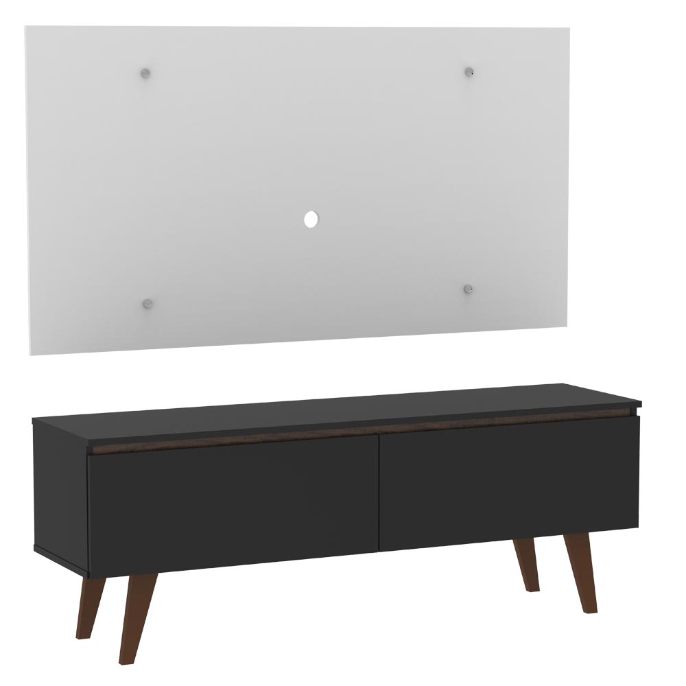 Combo Mueble y Panel de TV Le Mans Negro y Blanco 136x72cm para TV Hasta 55" Pulgadas con Ranuras para Cables y con Dos Compartimientos - MUEBLES DE TV | Bylmo