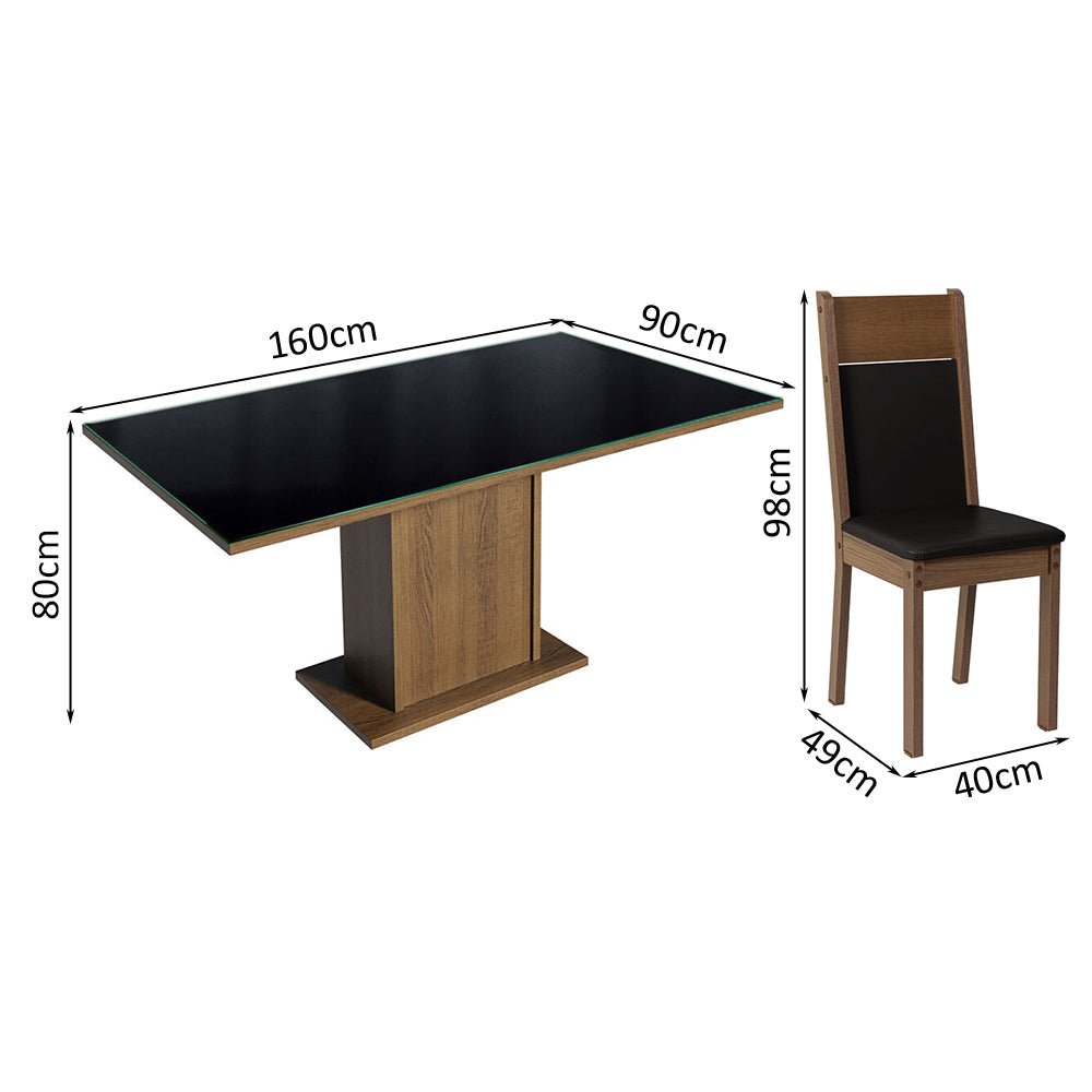 Combo Comedor y Sillas Francine Negro y Marron 160x80cm Rectangular de Seis Puestos con Seis Sillas - COMEDORES | Bylmo