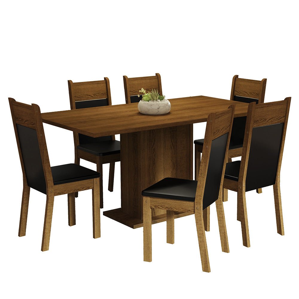 Combo Comedor y Sillas Augusta Marron y Negro 160x79cm Rectangular de Seis Puestos con Seis Sillas - COMEDORES | Bylmo