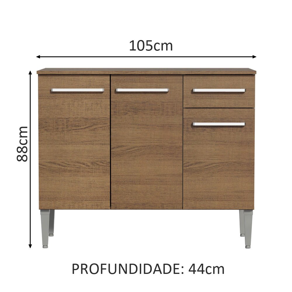 Mueble Inferior de Cocina Emily Marron 105x88cm con Mesón de Acero Inoxidable y sin Estufa - MUEBLES INFERIORES DE COCINA | Bylmo