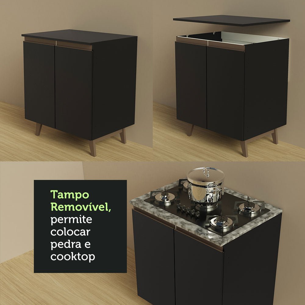 Mueble Inferior de Cocina Reims Negro 70x83cm con Mesón de Madera Aglomerada Mdp y sin Estufa - MUEBLES INFERIORES DE COCINA | Bylmo