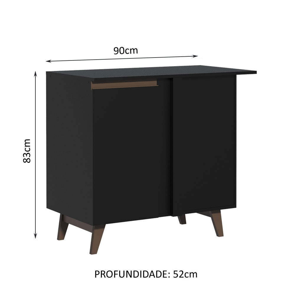Mueble Inferior de Cocina Esquinero Reims Negro 90x83cm con Mesón de Madera Aglomerada Mdp y sin Estufa - MUEBLES INFERIORES DE COCINA | Bylmo