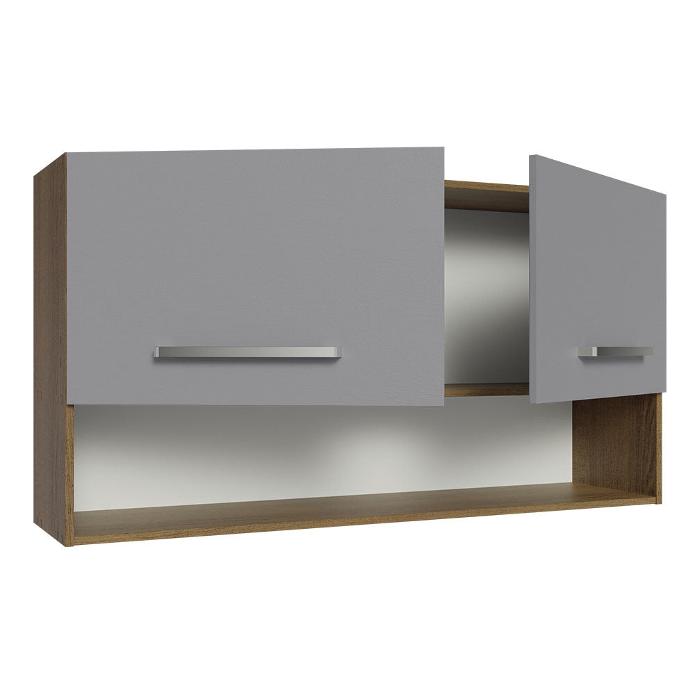 Mueble Superior de Cocina Emily Marron y Gris 105x55cm con Dos Entrepaños y con Dos Puertas - MUEBLES SUPERIORES DE COCINA | Bylmo