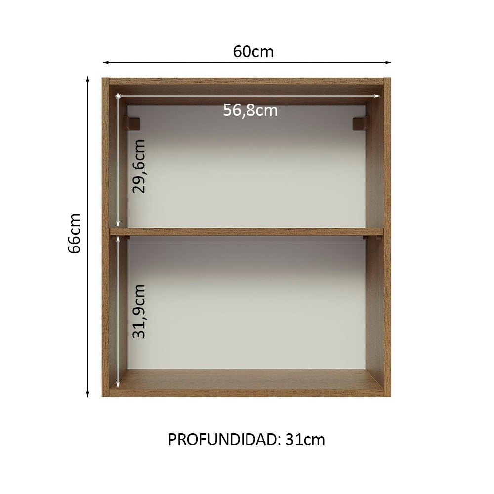 Mueble Superior de Cocina Glamy Marron y Negro 60x66cm con Dos Entrepaños y con Una Puerta - MUEBLES SUPERIORES DE COCINA | Bylmo