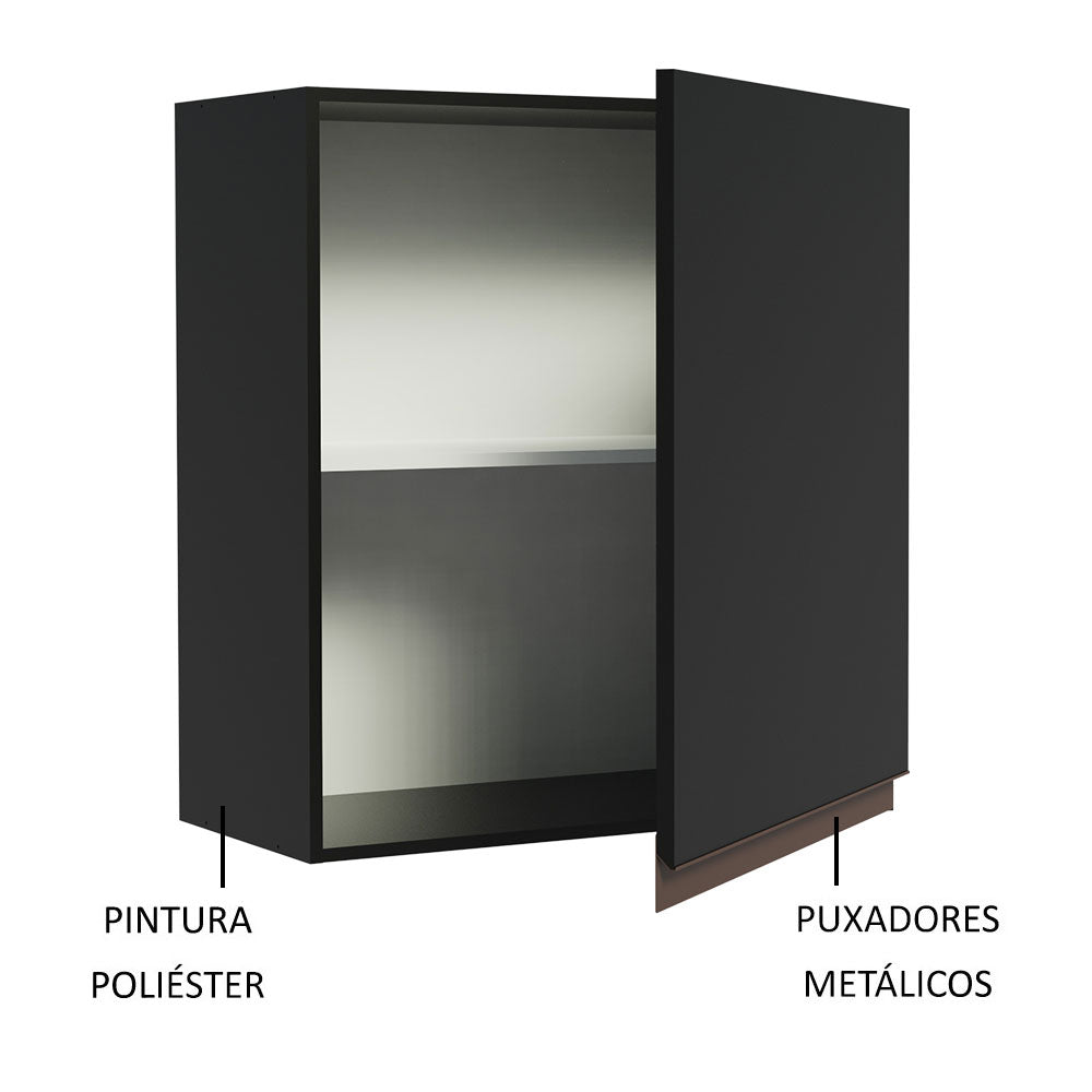 Mueble Superior de Cocina Reims Negro 60x66cm con Dos Entrepaños y con Una Puerta - MUEBLES SUPERIORES DE COCINA | Bylmo