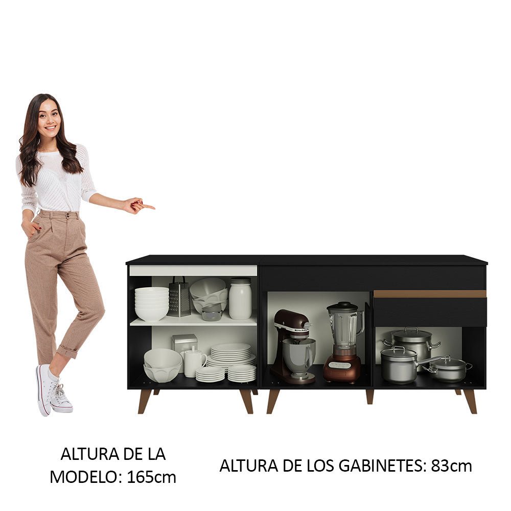 Set X 2 Muebles Inferiores de Cocina Reims Negro 190x83cm con Mesón de Madera Aglomerada MPD y sin Estufa - MUEBLES INFERIORES DE COCINA | Bylmo