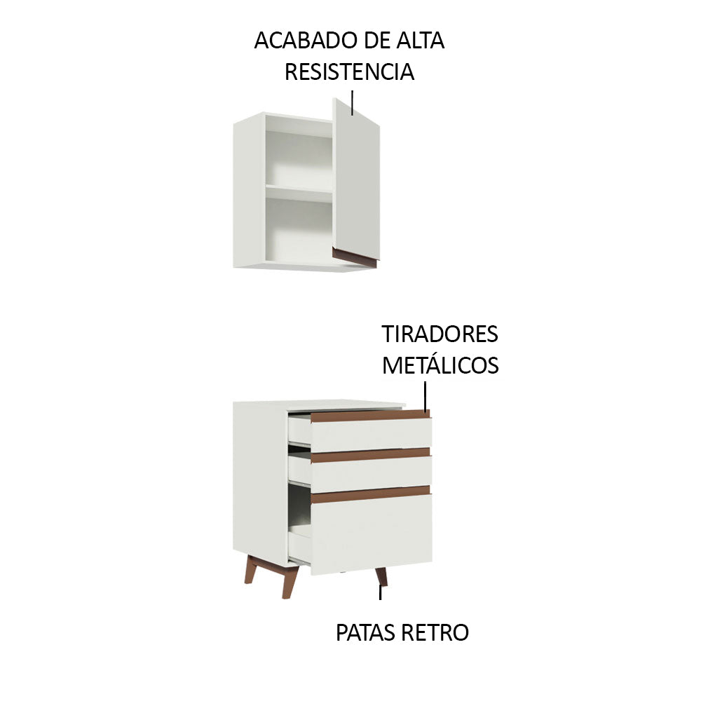 Combo Mueble Superior e Inferior de Cocina Reims Blanco 60x210cm con Mesón de Madera Aglomerada MPD y sin Estufa - MUEBLES INFERIORES DE COCINA | Bylmo