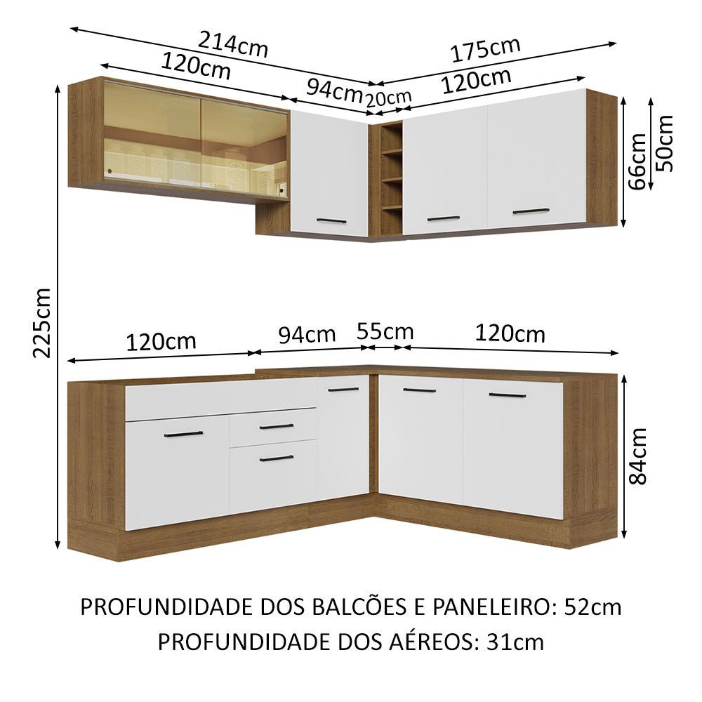 Cocina Integral Esquinero Modular Agata Marron y Blanco 389x225cm sin Mesón sin Estufa con Dos Cajones y con Veinte Entrepaños - COCINAS | Bylmo