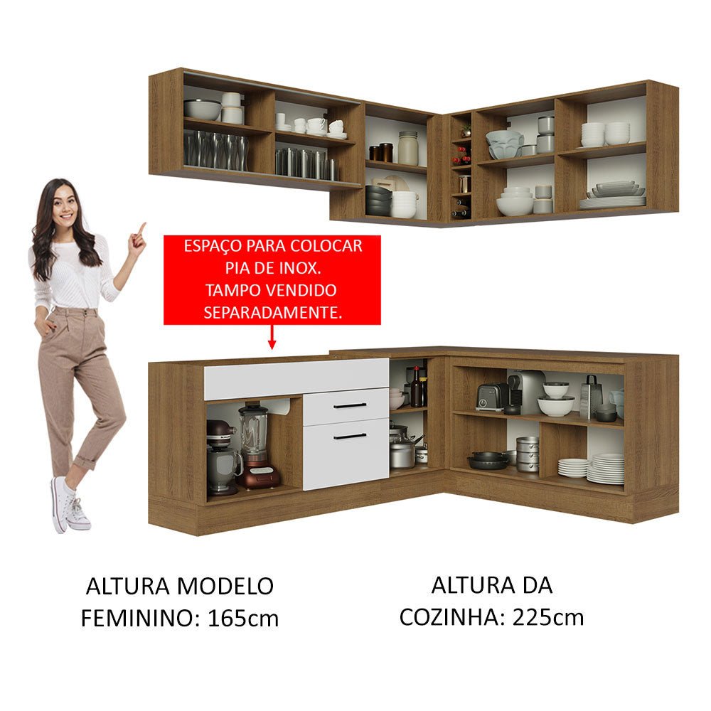 Cocina Integral Esquinero Modular Agata Marron y Blanco 389x225cm sin Mesón sin Estufa con Dos Cajones y con Veinte Entrepaños - COCINAS | Bylmo