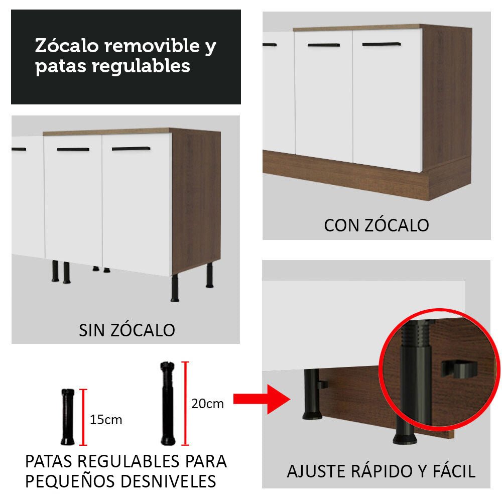 Cocina Integral Esquinero Modular Agata Marron y Blanco 399x225cm sin Mesón sin Estufa con Tres Cajones y con Dieciocho Entrepaños - COCINAS | Bylmo