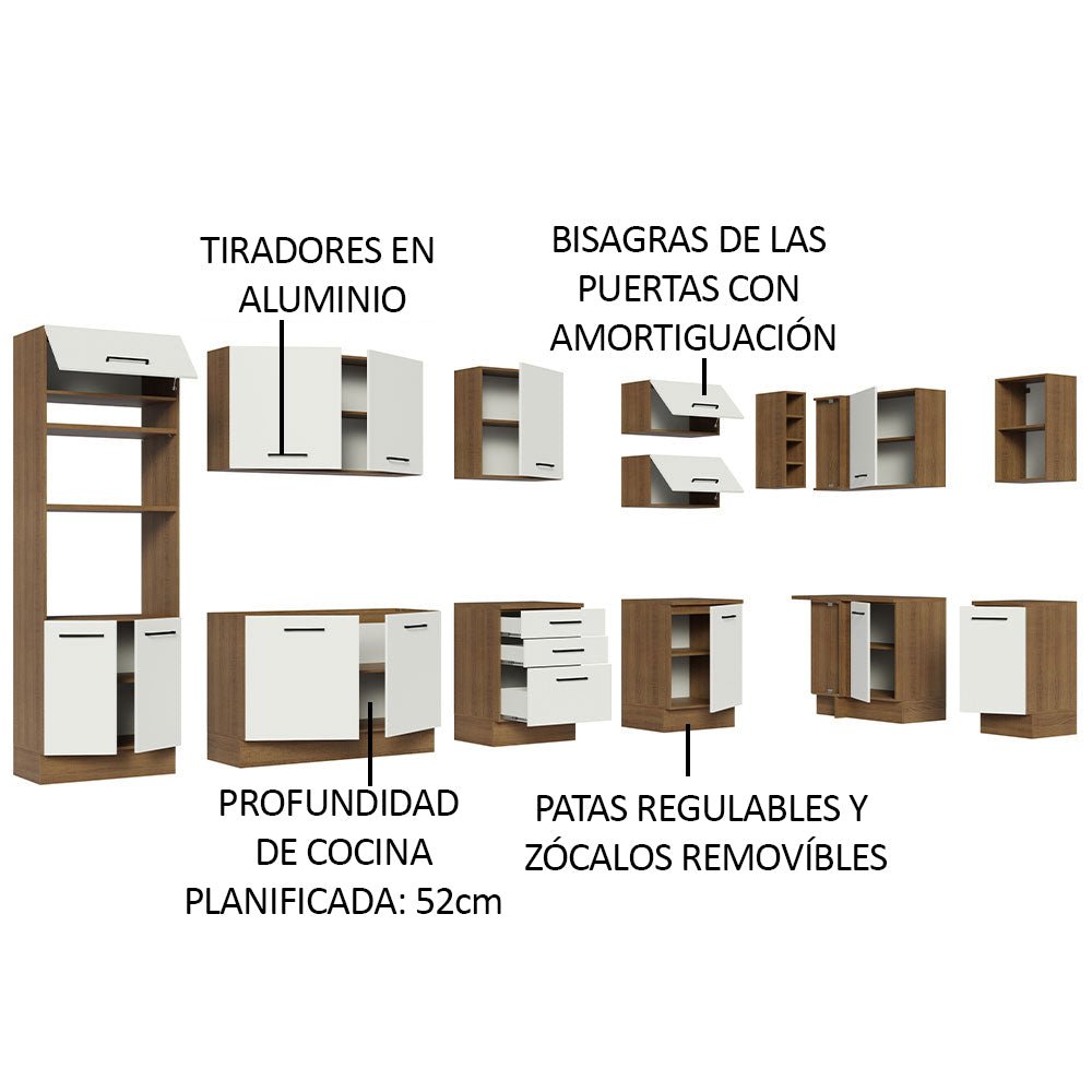 Cocina Integral Esquinero Modular Agata Marron y Blanco 499x225cm sin Mesón sin Estufa con Tres Cajones y con Treinta y uno Entrepaños - COCINAS | Bylmo