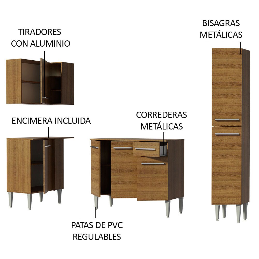 Cocina Integral Esquinero Modular Emilly Song Marron 261x186cm con Mesón de Madera Aglomerada Mdp sin Estufa con Un Cajón y con Catorce Entrepaños - COCINAS | Bylmo