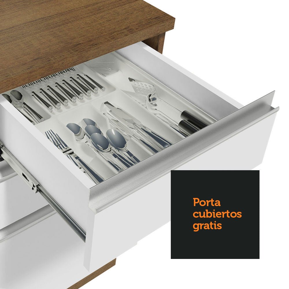 Cocina Integral Esquinero Modular Glamy Marron y Blanco 329x225cm sin Mesón sin Estufa con Tres Cajones y con Diecisiete Entrepaños - COCINAS | Bylmo