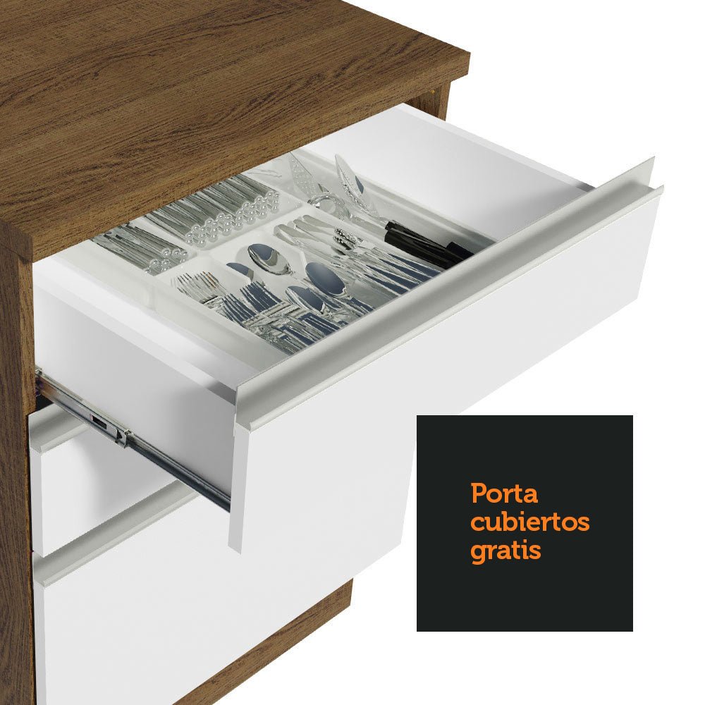 Cocina Integral Esquinero Modular Glamy Marron y Blanco 399x225cm sin Mesón sin Estufa con Tres Cajones y con Veintitrés Entrepaños - COCINAS | Bylmo