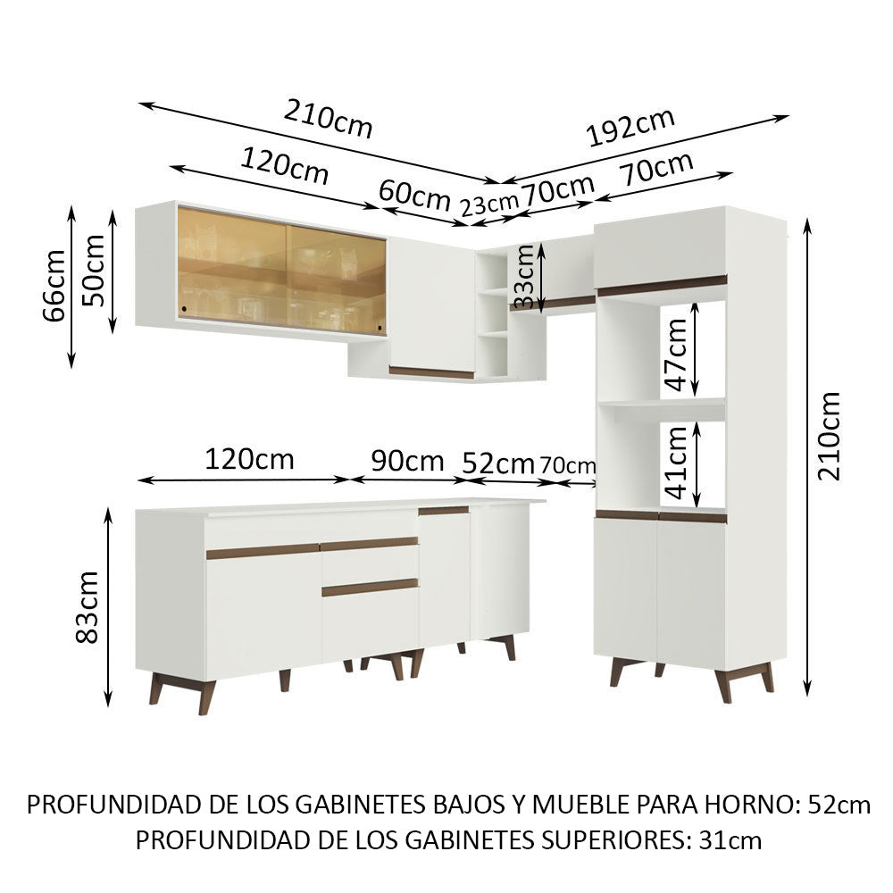 Cocina Integral Esquinero Modular Reims Blanco 402x210cm con Mesón de Madera Aglomerada Mdp sin Estufa con Un Cajón y con Diecinueve Entrepaños - COCINAS | Bylmo