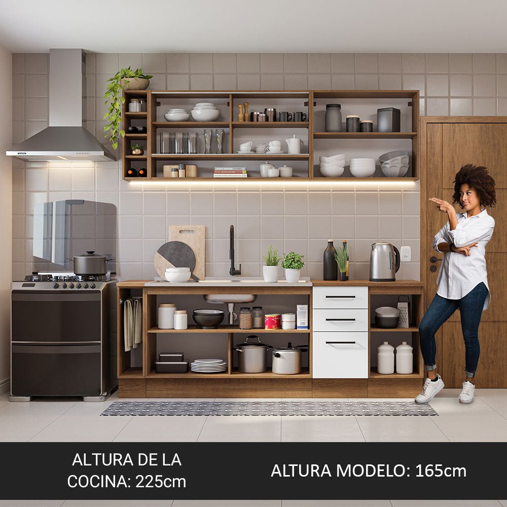 Cocina Integral Modular Agata Marron y Blanco 220x225cm sin Mesón sin Estufa con Tres Cajones y con Diecisiete Entrepaños - COCINAS | Bylmo