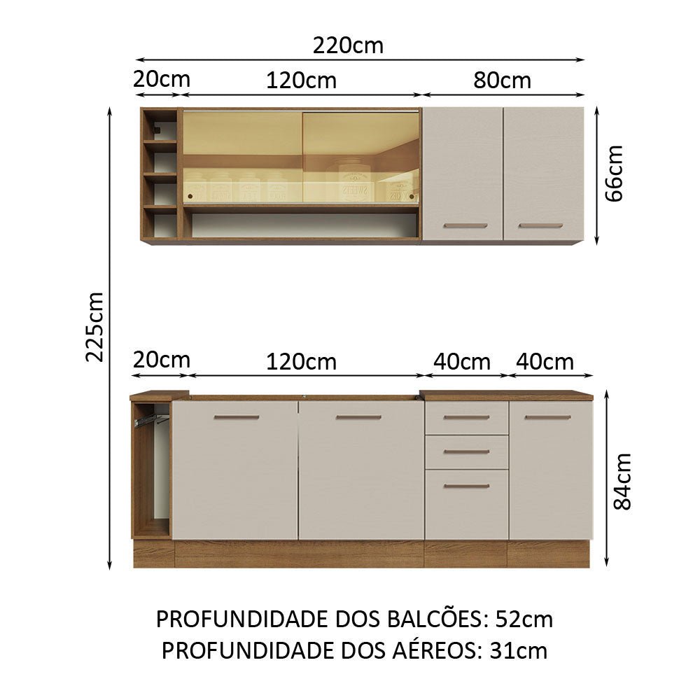 Cocina Integral Modular Agata Marron y Crema 220x225cm sin Mesón sin Estufa con Tres Cajones y con Diecisiete Entrepaños - COCINAS | Bylmo