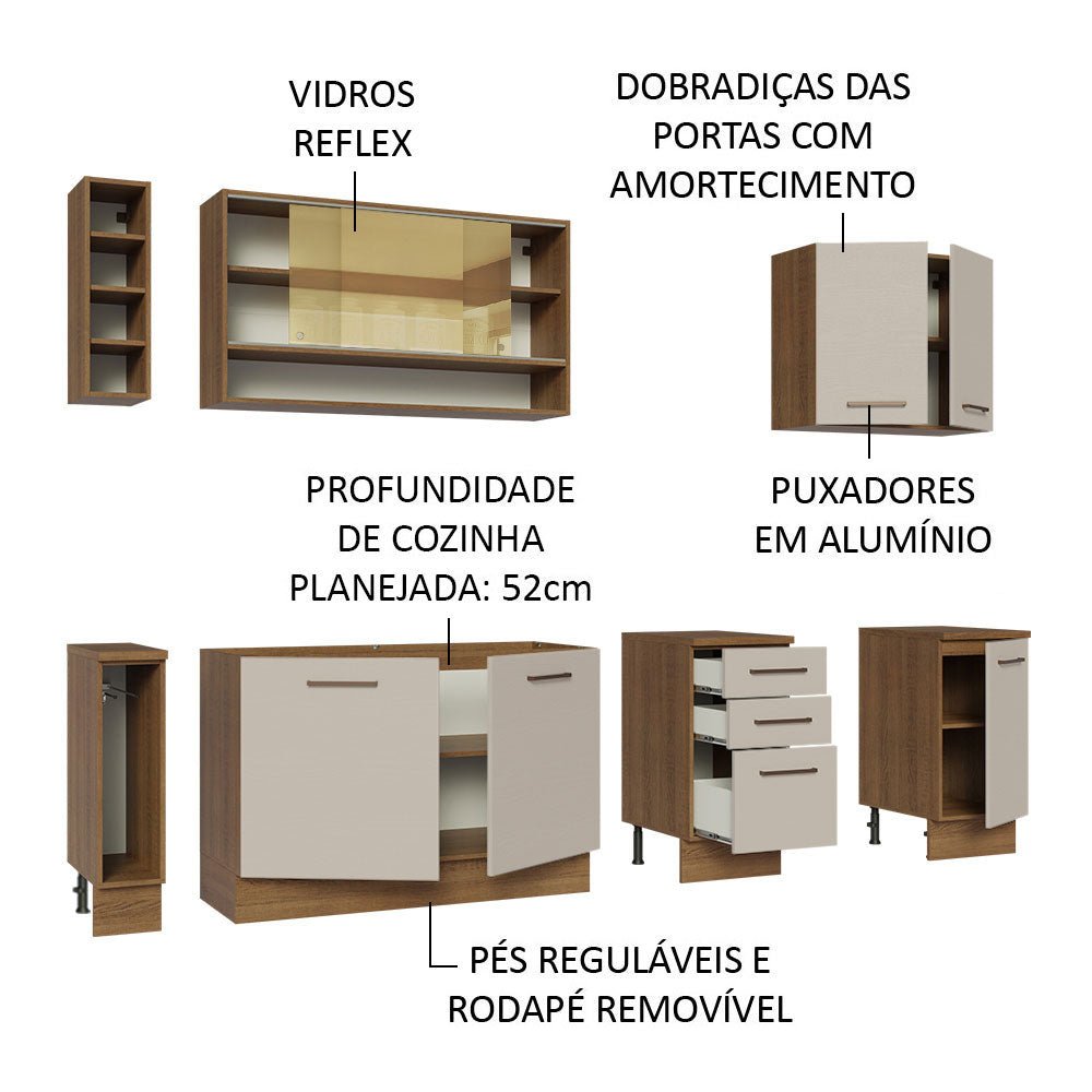 Cocina Integral Modular Agata Marron y Crema 220x225cm sin Mesón sin Estufa con Tres Cajones y con Diecisiete Entrepaños - COCINAS | Bylmo