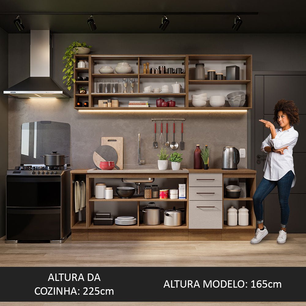 Cocina Integral Modular Agata Marron y Crema 220x225cm sin Mesón sin Estufa con Tres Cajones y con Diecisiete Entrepaños - COCINAS | Bylmo