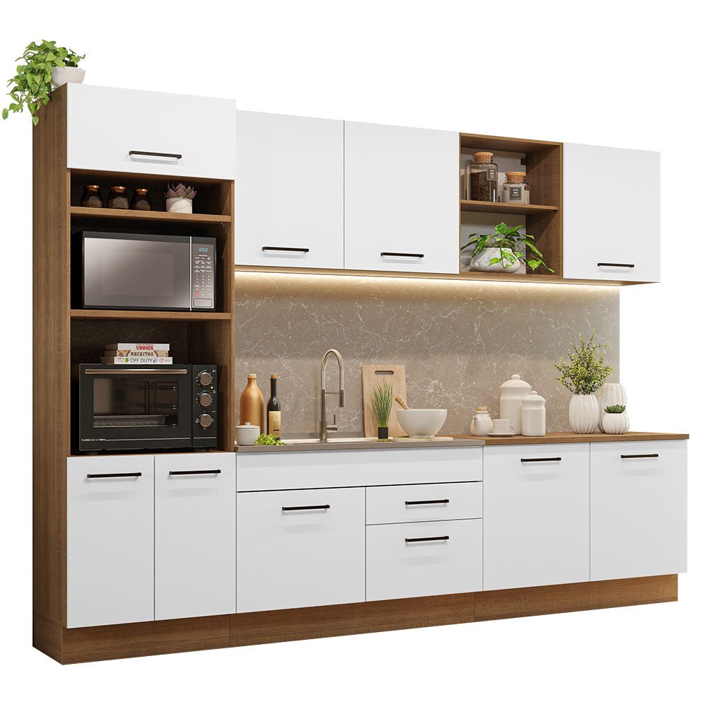 Cocina Integral Modular Agata Marron y Blanco 310x225cm sin Mesón sin Estufa con Dos Cajones y con Dieciocho Entrepaños - COCINAS | Bylmo