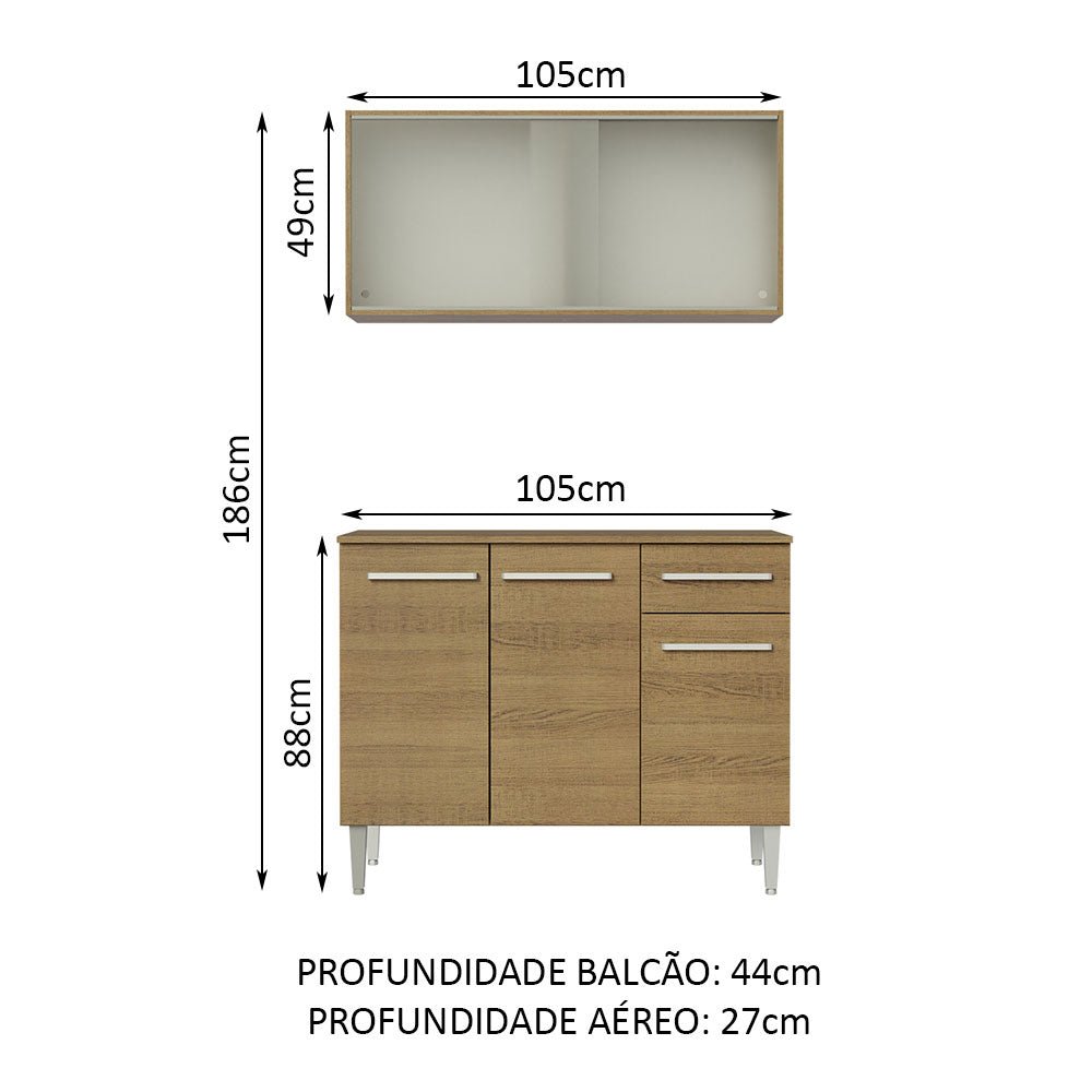 Cocina Integral Modular Emilly Cafe Claro 105x186cm con Mesón de Madera Aglomerada Mdp sin Estufa con Un Cajón y con Cinco Entrepaños - COCINAS | Bylmo