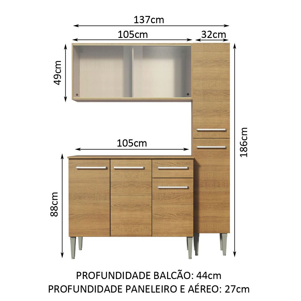 Cocina Integral Modular Emilly Force Marron 137x186cm con Mesón de Madera Aglomerada Mdp sin Estufa con Un Cajón y con Nueve Entrepaños - COCINAS | Bylmo