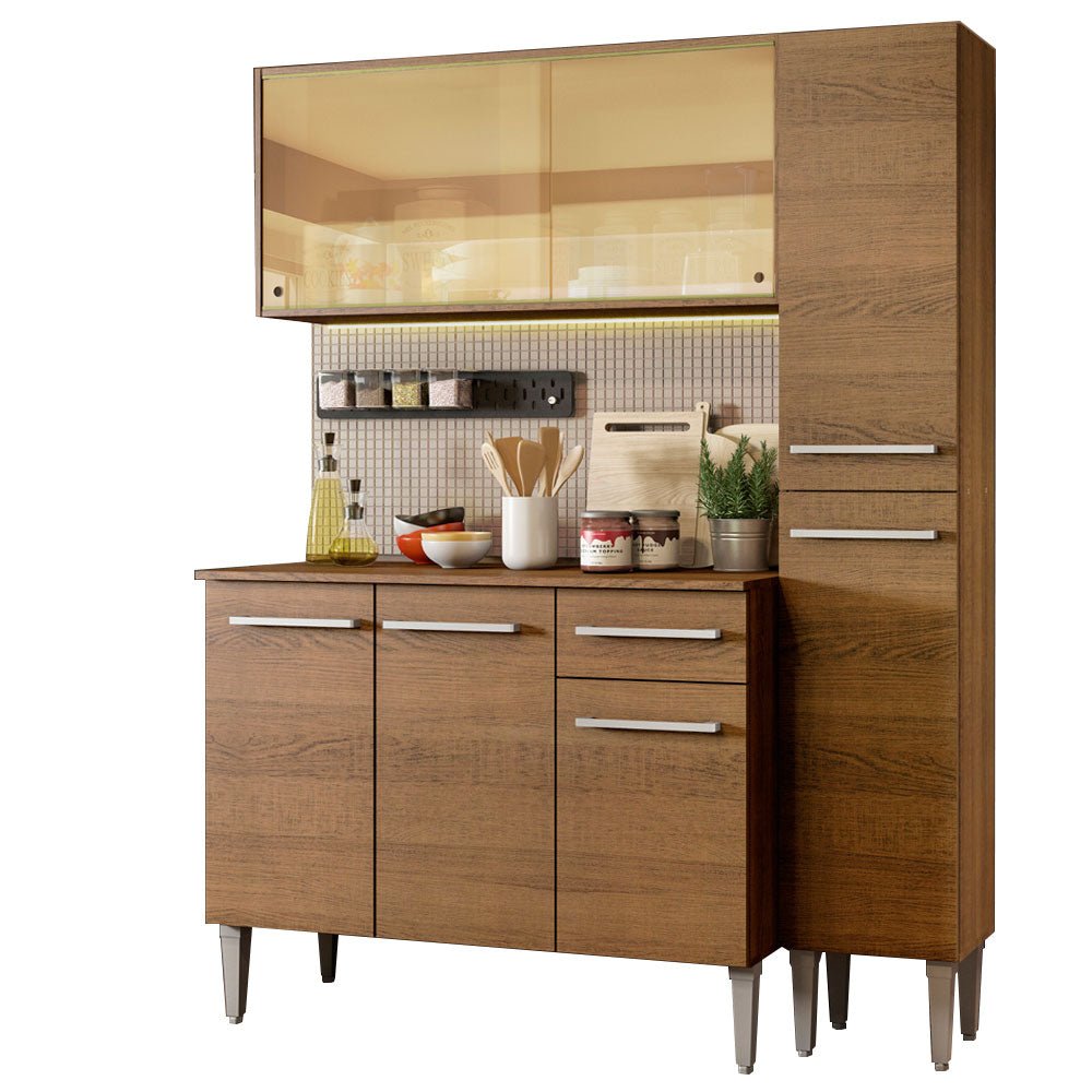 Cocina Integral Modular Emilly Gold Marron 137x186cm con Mesón de Madera Aglomerada Mdp sin Estufa con Un Cajón y con Nueve Entrepaños - COCINAS | Bylmo
