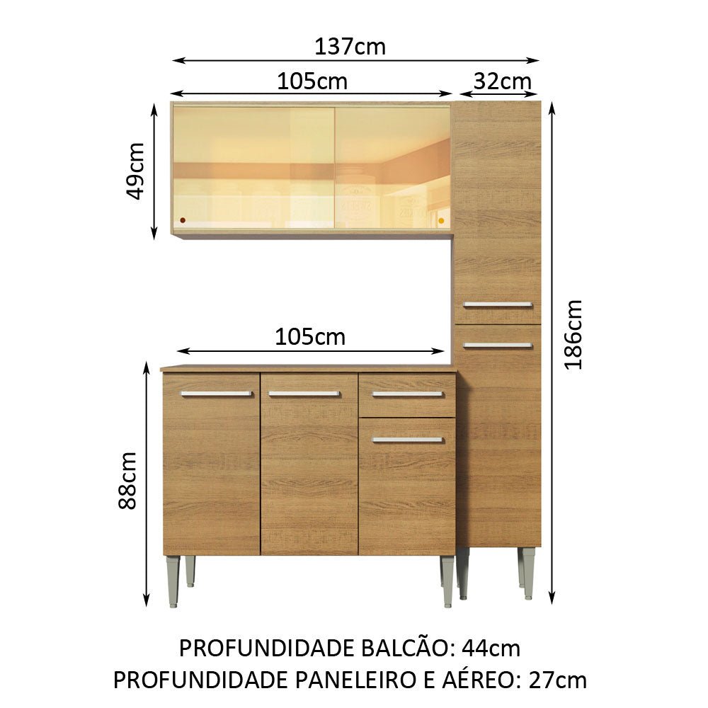 Cocina Integral Modular Emilly Gold Marron 137x186cm con Mesón de Madera Aglomerada Mdp sin Estufa con Un Cajón y con Nueve Entrepaños - COCINAS | Bylmo