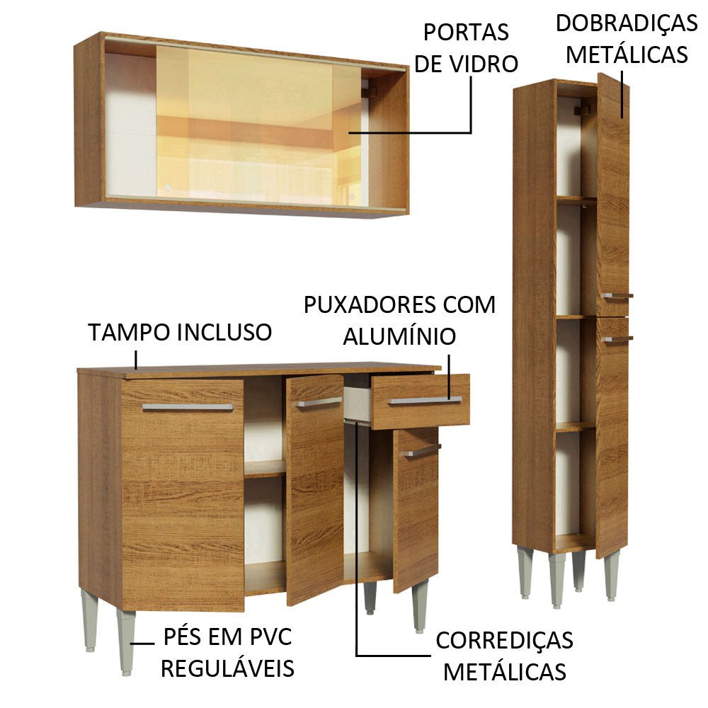 Cocina Integral Modular Emilly Gold Marron 137x186cm con Mesón de Madera Aglomerada Mdp sin Estufa con Un Cajón y con Nueve Entrepaños - COCINAS | Bylmo