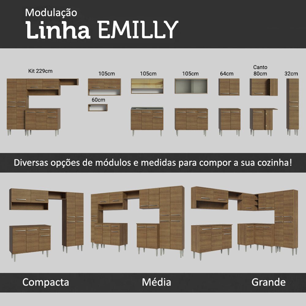 Cocina Integral Modular Emilly Marron 137x186cm con Mesón de Acero Inoxidable sin Estufa con Un Cajón y con Nueve Entrepaños - COCINAS | Bylmo