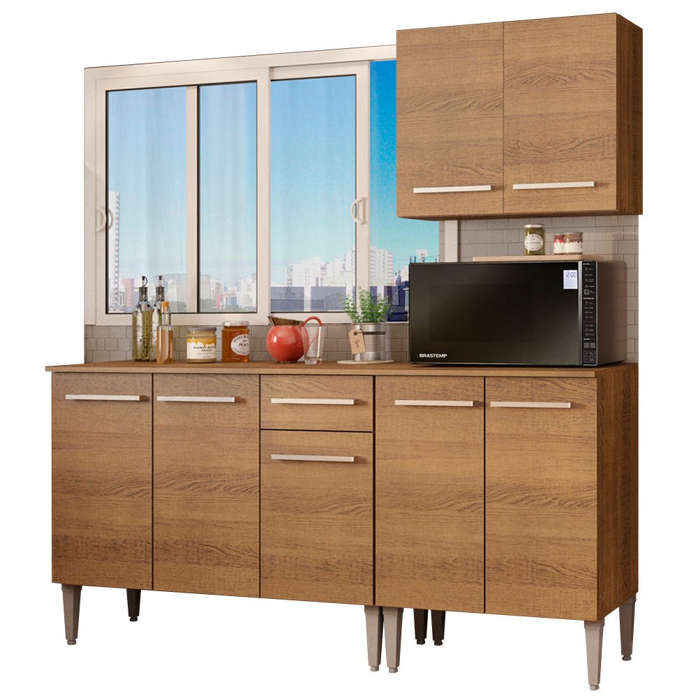 Cocina Integral Modular Emilly Free Marron 169x186cm con Mesón de Madera Aglomerada Mdp sin Estufa con Un Cajón y con Siete Entrepaños - COCINAS | Bylmo