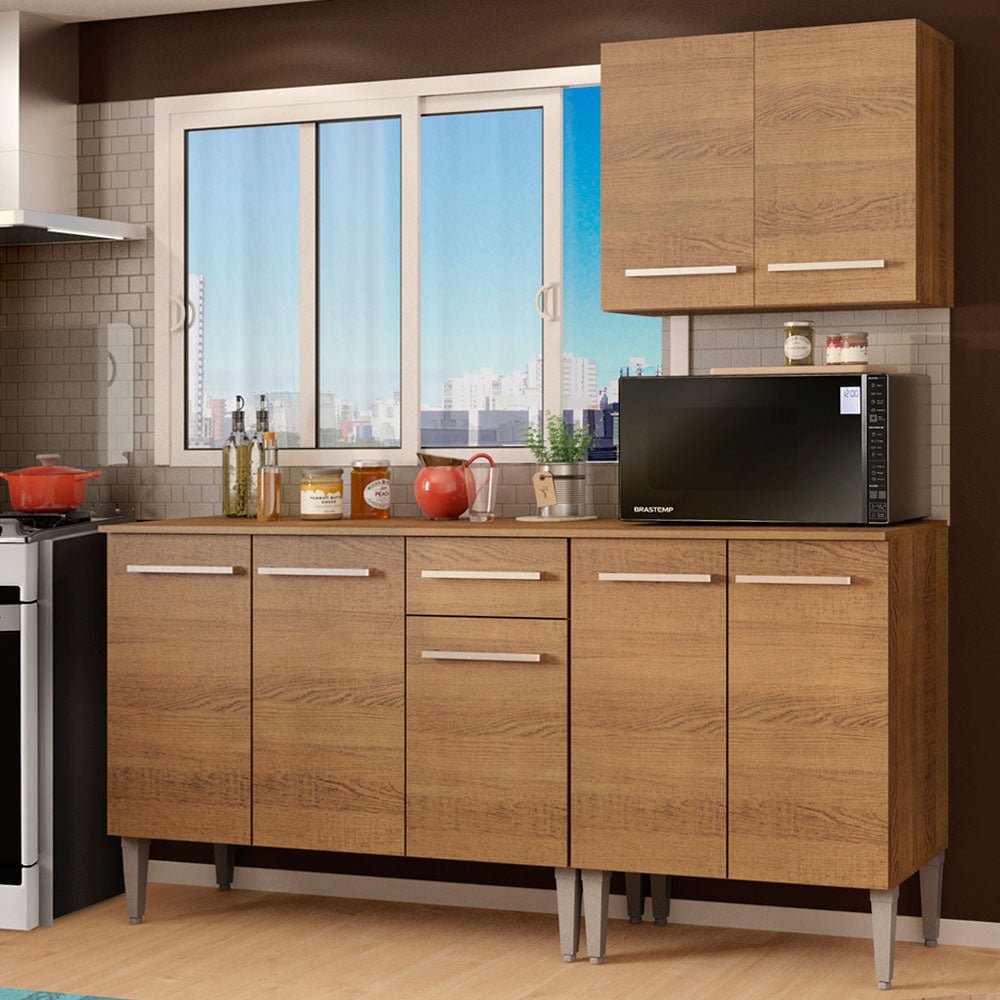 Cocina Integral Modular Emilly Free Marron 169x186cm con Mesón de Madera Aglomerada Mdp sin Estufa con Un Cajón y con Siete Entrepaños - COCINAS | Bylmo