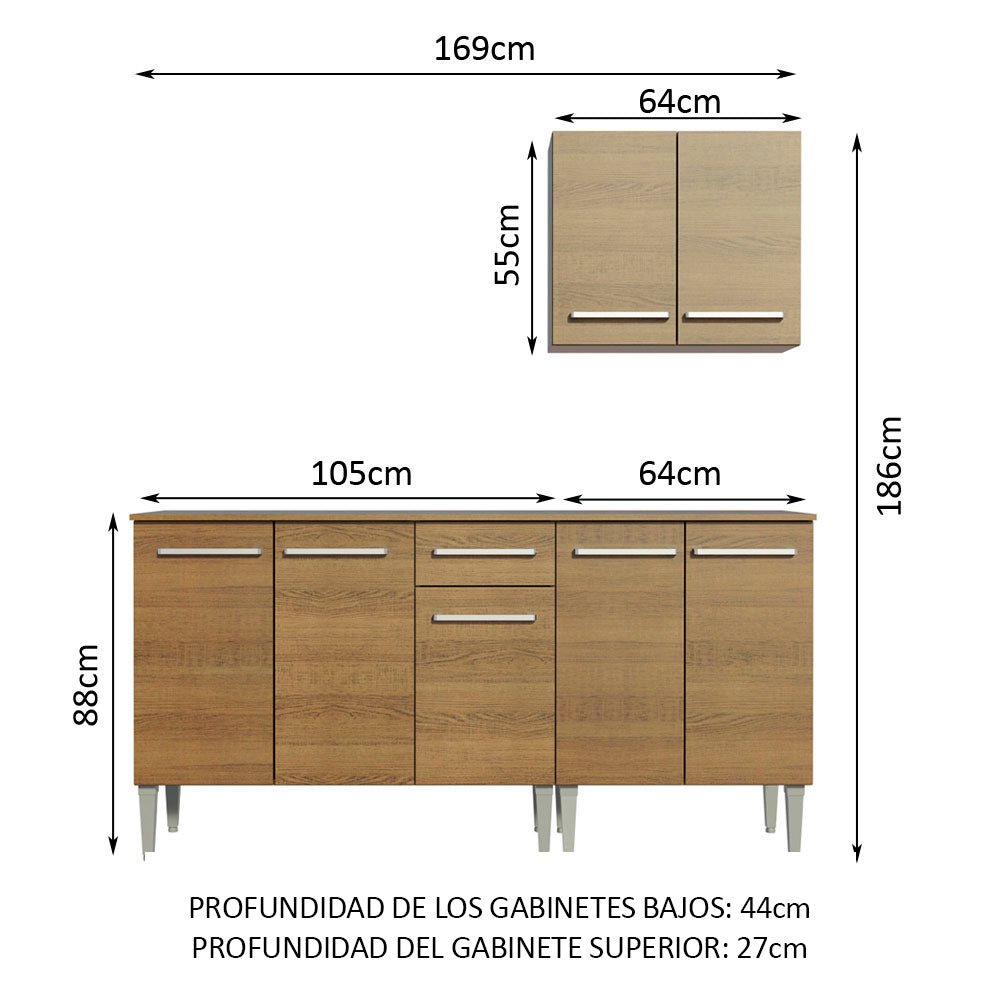Cocina Integral Modular Emilly Free Marron 169x186cm con Mesón de Madera Aglomerada Mdp sin Estufa con Un Cajón y con Siete Entrepaños - COCINAS | Bylmo